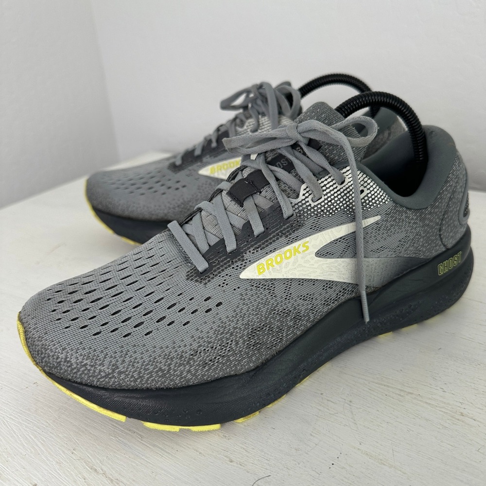 Brooks Running Shoes Mens 8.5 Ghost 16 Grey Yellow Athletic 1104181D040